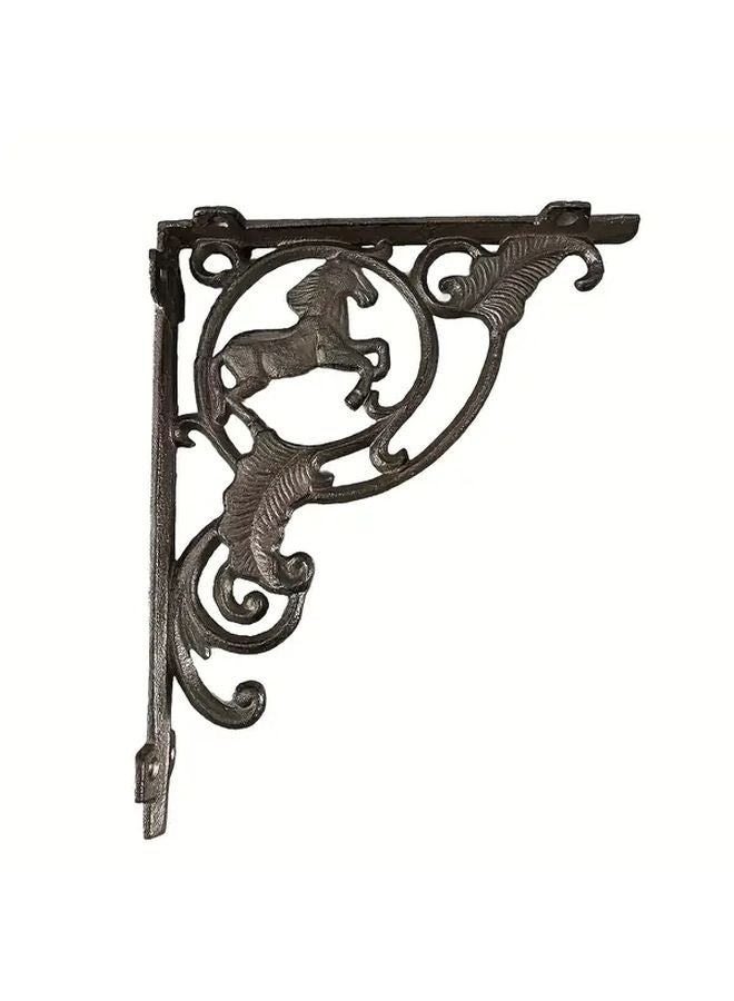 Cast Iron Wall Mounted Shelf Bracket With Ornate Horse Leaf Design For Home Decor - Image 2