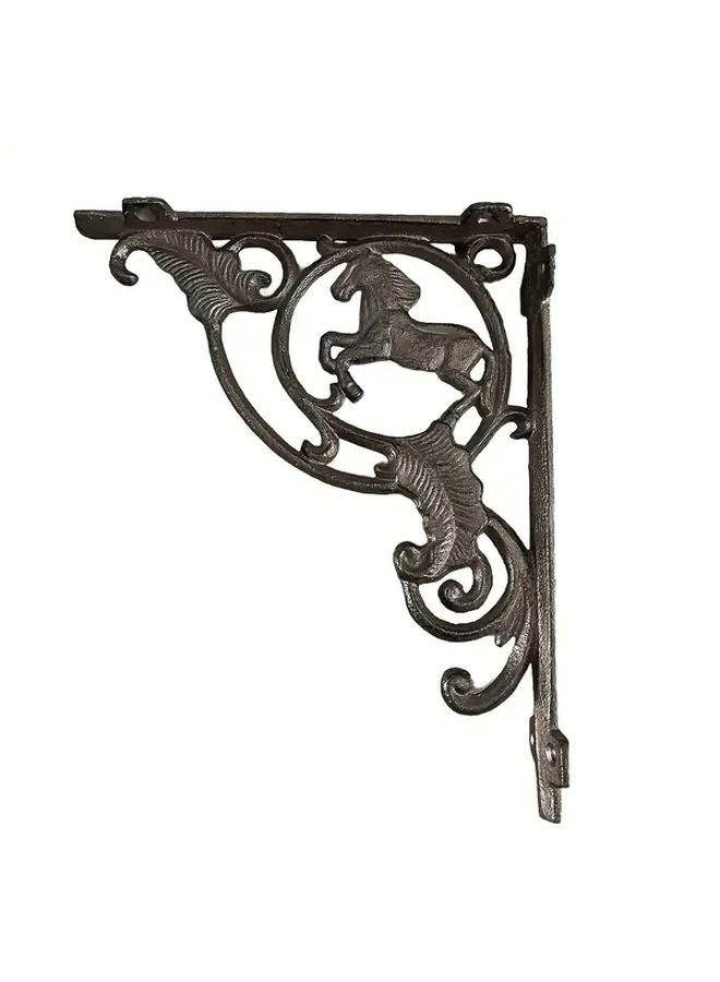 Cast Iron Wall Mounted Shelf Bracket With Ornate Horse Leaf Design For Home Decor - Image 5