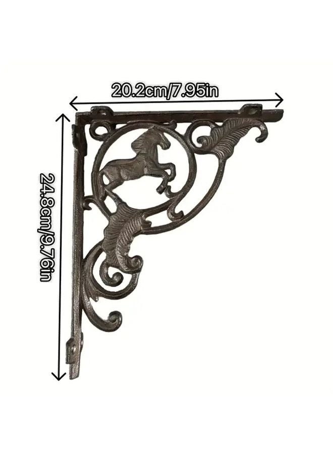 Cast Iron Wall Mounted Shelf Bracket With Ornate Horse Leaf Design For Home Decor - Image 1