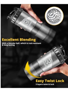 RIGID FITNESS Protein Shaker Bottle - Leak-Proof Mixer Bottle with Powder and Pill Storage Compartments - Healthy Gym Shaker BPA Free Shaker Suitable for Gym & Outdoor (Light Grey - Transparent) 500ml  - Image 4