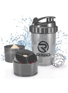 RIGID FITNESS Protein Shaker Bottle - Leak-Proof Mixer Bottle with Powder and Pill Storage Compartments - Healthy Gym Shaker BPA Free Shaker Suitable for Gym & Outdoor (Light Grey - Transparent) 500ml  - Image 1