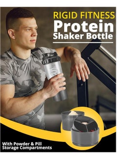 RIGID FITNESS Protein Shaker Bottle - Leak-Proof Mixer Bottle with Powder and Pill Storage Compartments - Healthy Gym Shaker BPA Free Shaker Suitable for Gym & Outdoor (Light Grey - Transparent) 500ml  - Image 5
