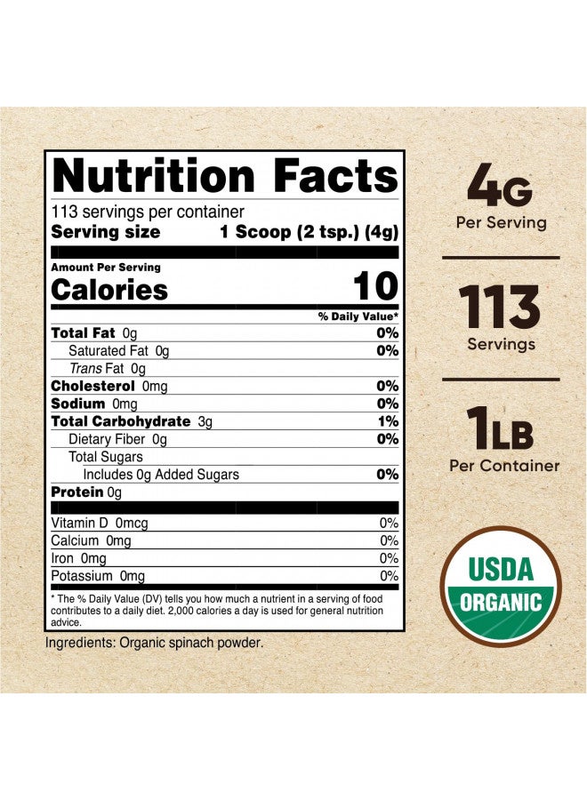 Nutricost Organic Spinach Powder 1LB - Pure, Gluten Free, Non-GMO, Certified Organic - Image 3