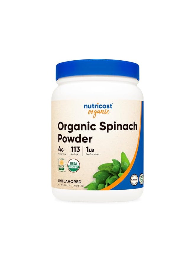 Nutricost Organic Spinach Powder 1LB - Pure, Gluten Free, Non-GMO, Certified Organic - Image 1
