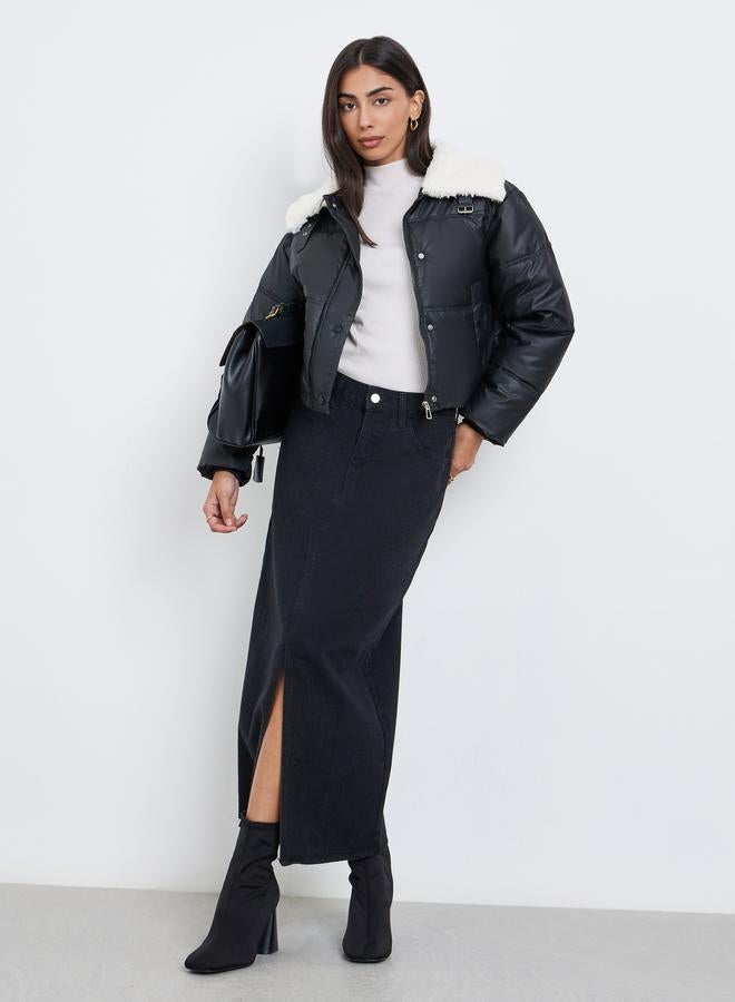 ستايلي جاكيت مبطن قصير مزين بفرو - Image 2