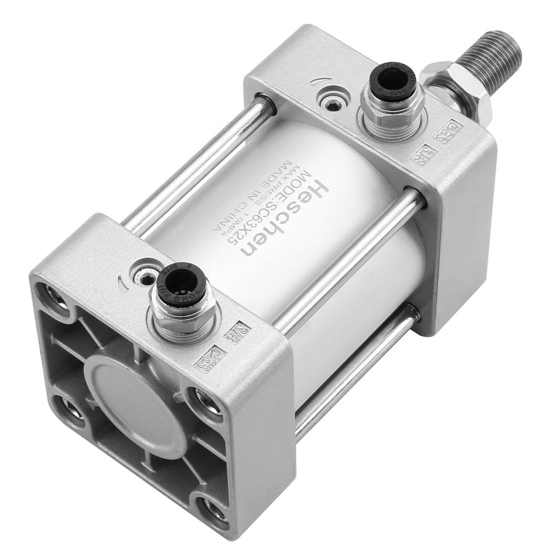Heschen Pneumatic Standard Air Cylinder, SC 63-25, PT3/8'' Port, 63mm Bore, 25mm Stroke, Screwed Piston Rod Dual Action for Machinery Industry - Image 3