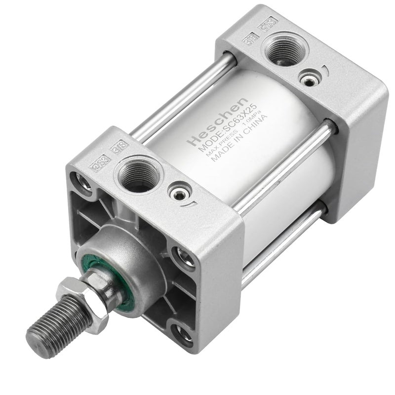 Heschen Pneumatic Standard Air Cylinder, SC 63-25, PT3/8'' Port, 63mm Bore, 25mm Stroke, Screwed Piston Rod Dual Action for Machinery Industry - Image 4