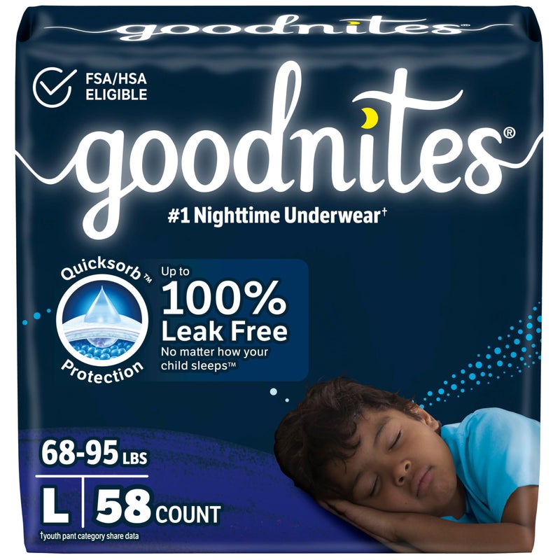 Goodnites Boys' Nighttime Bedwetting Underwear, Size Large (68-95 lbs), 58 Ct (2 Packs of 29), Packaging May Vary - Image 1