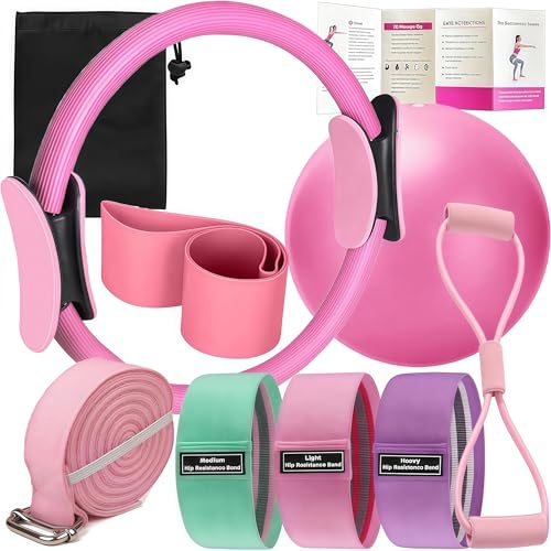 Oylyoyea 8Pcs Pilates Ring Set – Home Pilates Equipment for Women Kit with Magic Circle Pilates Ring and Ball Set, Resistance Bands & Massage Balls & Exercise Bands for Toning，Flexibility & Core Strength - Image 1