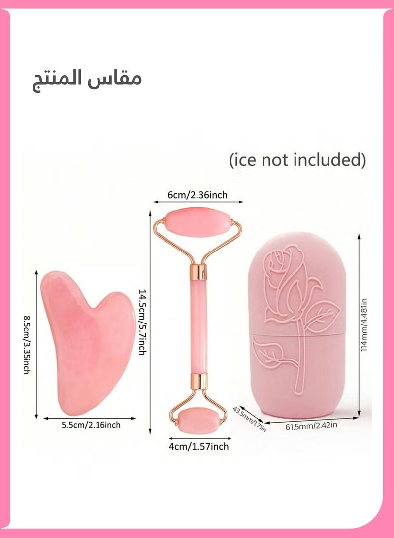 LUMYA 3 Pcs Ice Roller For Face, Facial Massage Kit, Jade Roller Massager, Gua Sha Beauty Tool, Shrink Pores, Reduce Puffiness & Dark Circles, Skincare Massager for Face and Eyes(Pink) - Image 5