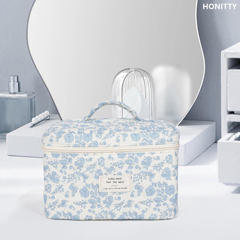 honitty Makeup Bag,Quilted Cosmetic Bags,Large Floral Make Up Bags for Women, Makeup Organize,Flower Travel Toiletry Bag - Image 4