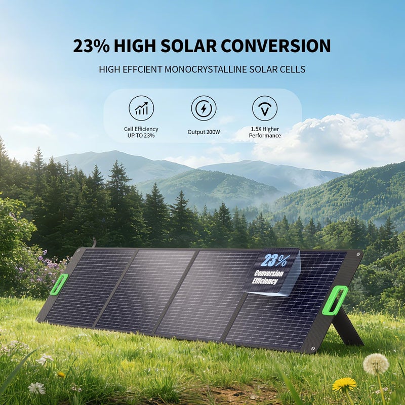 GRECELL 200W Portable Solar Panel for Power Station, Foldable Solar Charger w/ 4 Kickstands, IP65 Waterproof Solar Panel Kit w/DC XT60 Anderson Aviation Output for Outdoor RV Camper Blackout - Image 2