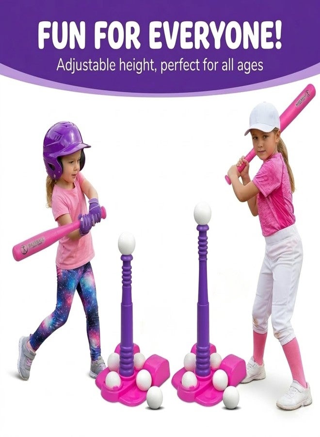TOMLEON T Ball Stand for Girls 3-5, 5-8. Baseball Set Includes 6 Large Balls, an Adjustable Tball Batting Tee, and a Storage Net. Kids Bat and Ball, T-Ball Sets for Kids - Image 2
