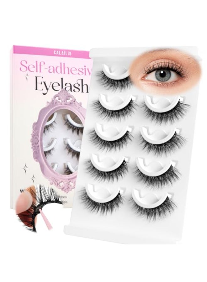 CALAILIS Self Adhesive Eyelashes Natural Look Wispy Press On Lashes No Glue Need Eyelashes 5 Pairs Reusable Cat Eye Selfadhesive False Lashes C122 - Image 1