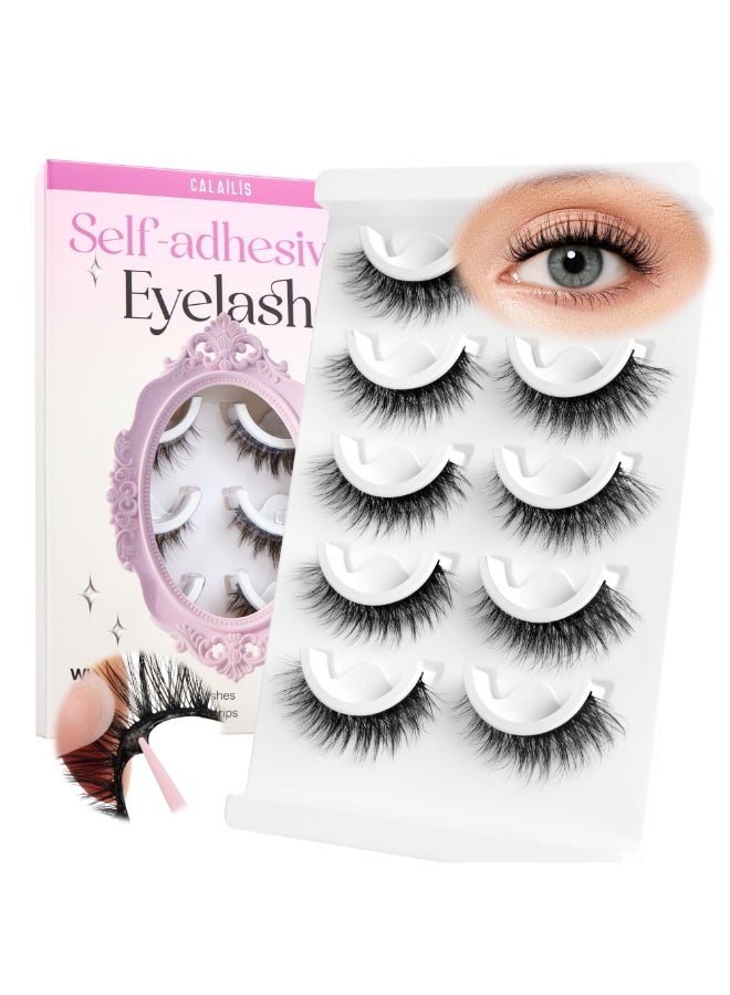 CALAILIS Self Adhesive Eyelashes Natural Look Wispy Press On Lashes No Glue Need Eyelashes 5 Pairs Reusable Cat Eye Selfadhesive False Lashes C122 - Image 2