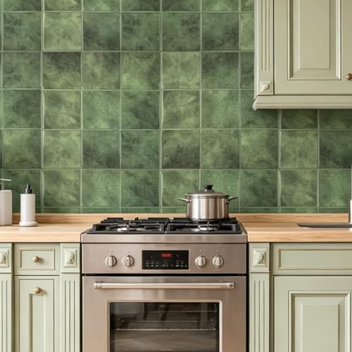 Miscasa Green Peel and Stick Backsplash Tile SelfAdhesive Faux Spanish Handmade Tile Stick for Kitchen Bathroom Living Room Fireplace Wall10Sheet - Image 3