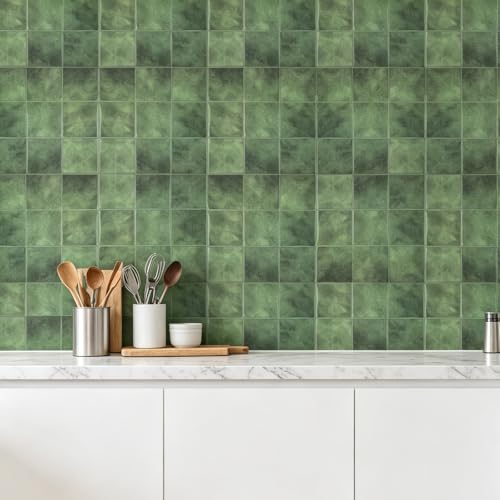 Miscasa Green Peel and Stick Backsplash Tile SelfAdhesive Faux Spanish Handmade Tile Stick for Kitchen Bathroom Living Room Fireplace Wall10Sheet - Image 1