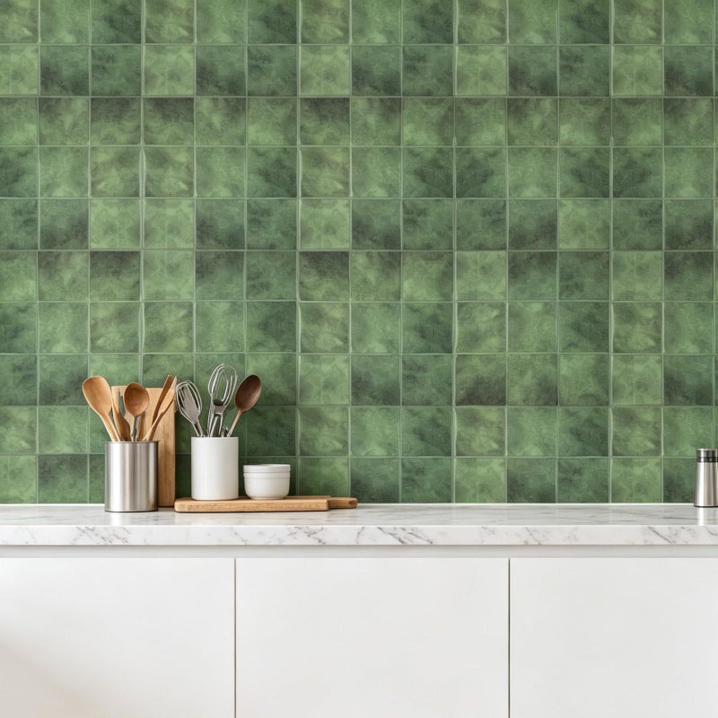 Miscasa Green Peel and Stick Backsplash Tile SelfAdhesive Faux Spanish Handmade Tile Stick for Kitchen Bathroom Living Room Fireplace Wall10Sheet - Image 2