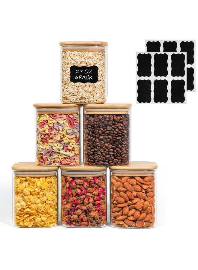 ComSaf 27 oz Glass Food Storage Jars Set of 6, Clear Storage Containers with Airtight Lids, Pantry Organization Jar, Spice Jar, Blooming Tea, Oat, Coffee and Sugar Container, Canister Set for Kitchen - Image 1