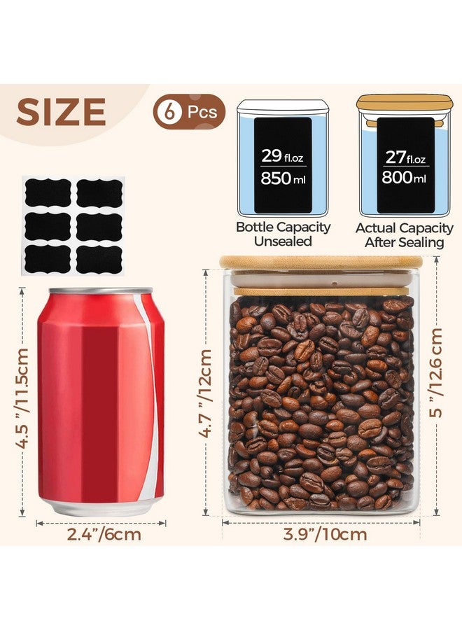ComSaf 27 oz Glass Food Storage Jars Set of 6, Clear Storage Containers with Airtight Lids, Pantry Organization Jar, Spice Jar, Blooming Tea, Oat, Coffee and Sugar Container, Canister Set for Kitchen - Image 2