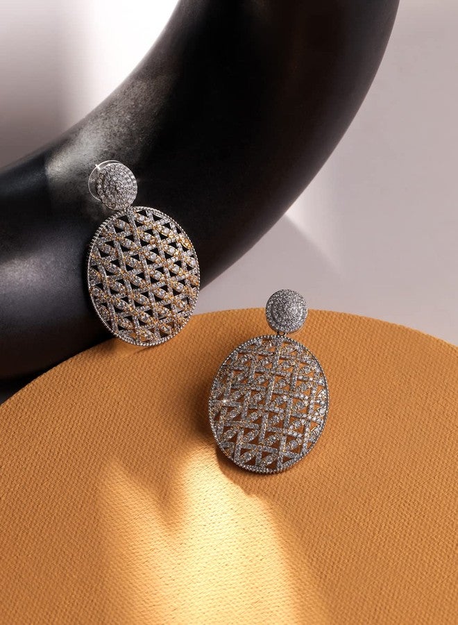 Shaze Gold Rhodium-Plated Cubic Zirconia Weave Drop Earrings for Women - Image 3