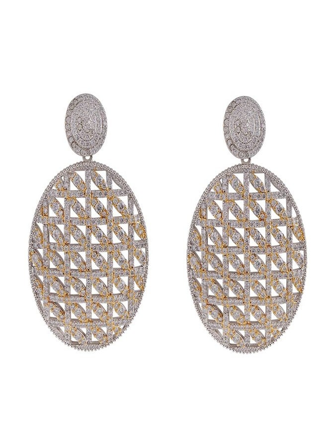 Shaze Gold Rhodium-Plated Cubic Zirconia Weave Drop Earrings for Women - Image 1