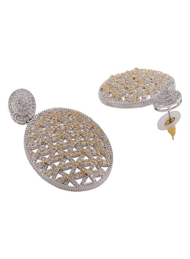 Shaze Gold Rhodium-Plated Cubic Zirconia Weave Drop Earrings for Women - Image 4