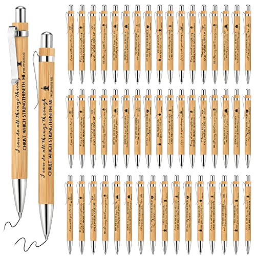 Fumete 10 Pcs Christian Mothers Day Pens Bulk Bamboo Ballpoint Pens with Bible Verse and Scripture Inspirational Religious Gifts for Church Pastor Appreciation Father Mom Church - Image 1
