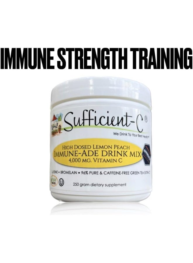 Sufficient-C High-Dosed 4000 mg. Vitamin C Lemon Peach Immune-Ade Drink Mix 250 gram Size - Refreshing with Generously Dosed L-lysine, Bromelain & 96% Pure, Caffeine-Free Green Tea Extract - Image 5