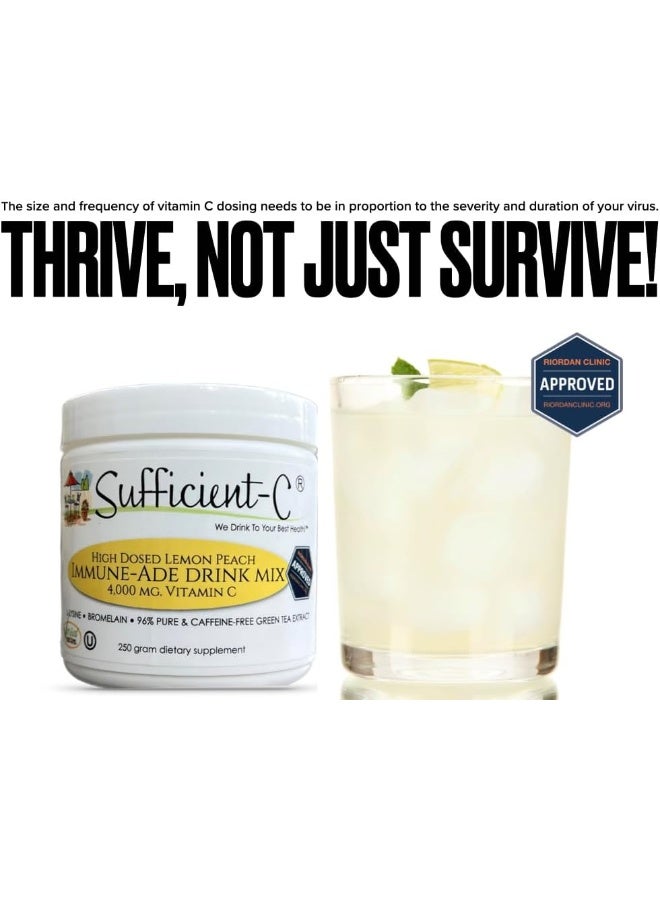 Sufficient-C High-Dosed 4000 mg. Vitamin C Lemon Peach Immune-Ade Drink Mix 250 gram Size - Refreshing with Generously Dosed L-lysine, Bromelain & 96% Pure, Caffeine-Free Green Tea Extract - Image 3