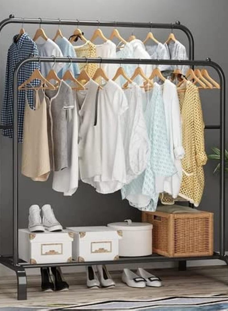 Raxoom 2 Storage shelf Stand with 2 Clothes Rail and Rolling - Black - Image 2