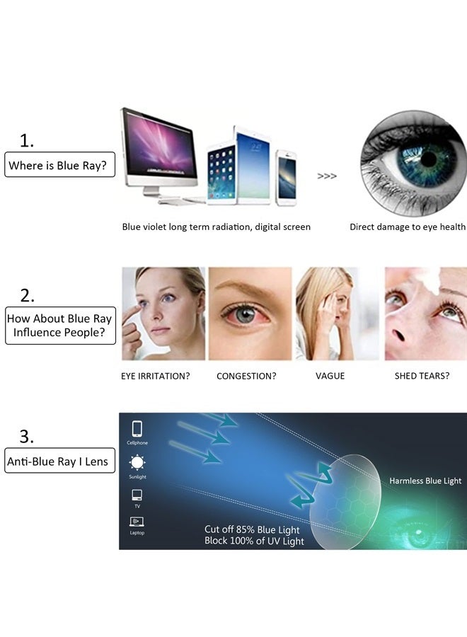 VisionGlobal Blue Light Blocking Glasses for Women, Anti Eyestrain, Computer Reading, TV Glasses, Stylish Square Frame, Anti Glare(+2.00 Magnification) - Image 4