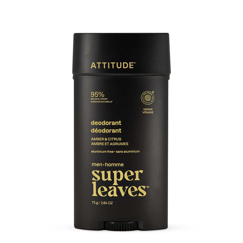 ATTITUDE Aluminum-Free Deodorant for Men, 95% Natural Origin Ingredients, EWG Verified, Plant Based Odor Control, With Baking Soda, Amber & Citrus, 2.64 Oz - Image 1