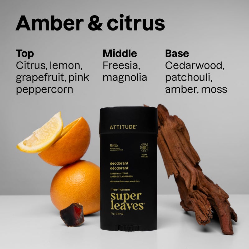 ATTITUDE Aluminum-Free Deodorant for Men, 95% Natural Origin Ingredients, EWG Verified, Plant Based Odor Control, With Baking Soda, Amber & Citrus, 2.64 Oz - Image 3
