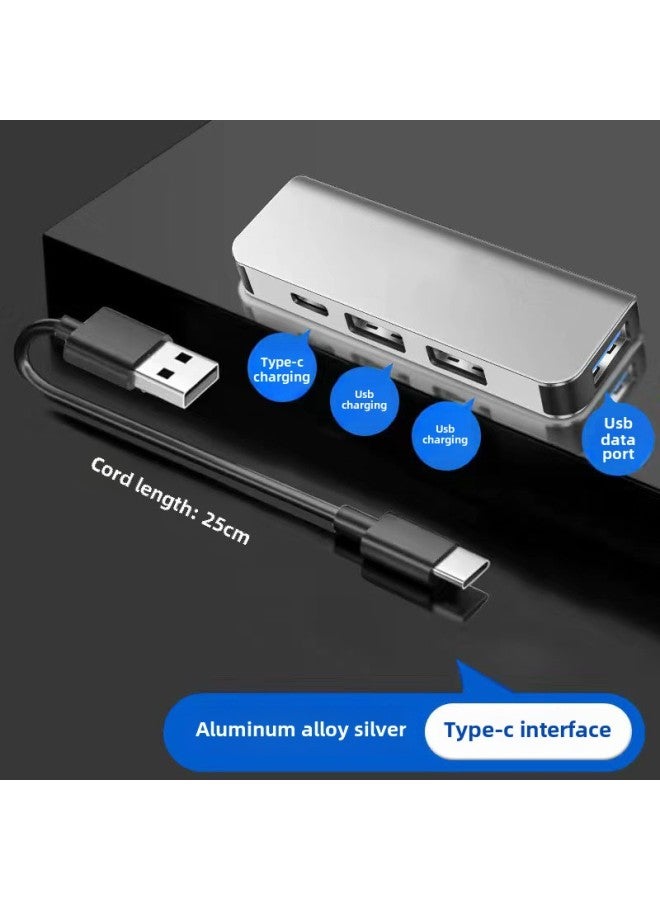 Usb Car Expander Type C Hub One-to-four Charging Data Reading Expansion Branch Hub-Number Of Interfaces:Type C One To Four Silver  - Image 1