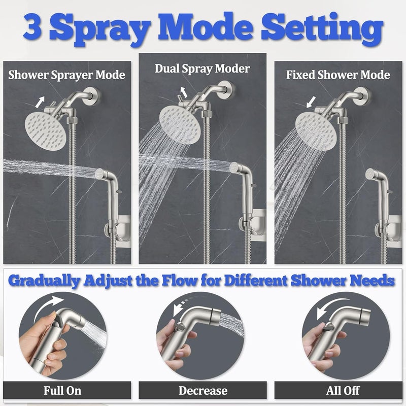 YDmeet Dog Shower Attachment Metal, Pet Shower Attachment for Fast and Clean Pet Bathing and Dog Washing, Brass Shower diverter, Adjustable Pet Shower Sprayer, 8 ft Hose and Shower Holder, Brushed - Image 2