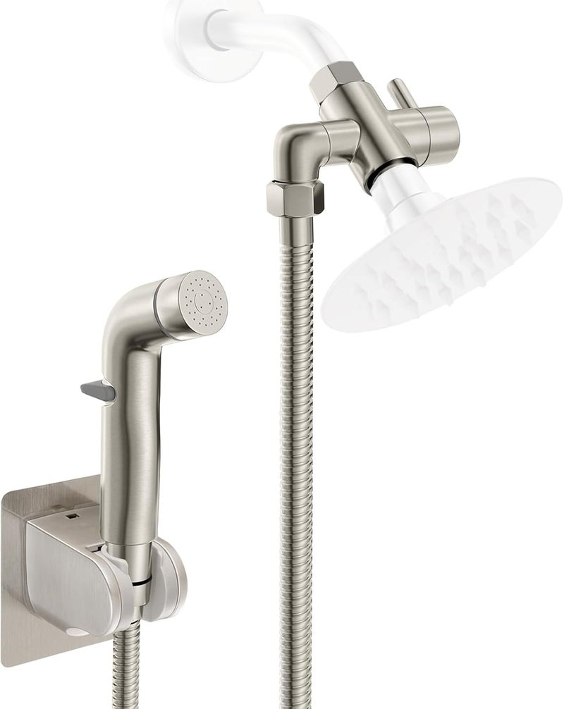 YDmeet Dog Shower Attachment Metal, Pet Shower Attachment for Fast and Clean Pet Bathing and Dog Washing, Brass Shower diverter, Adjustable Pet Shower Sprayer, 8 ft Hose and Shower Holder, Brushed - Image 1