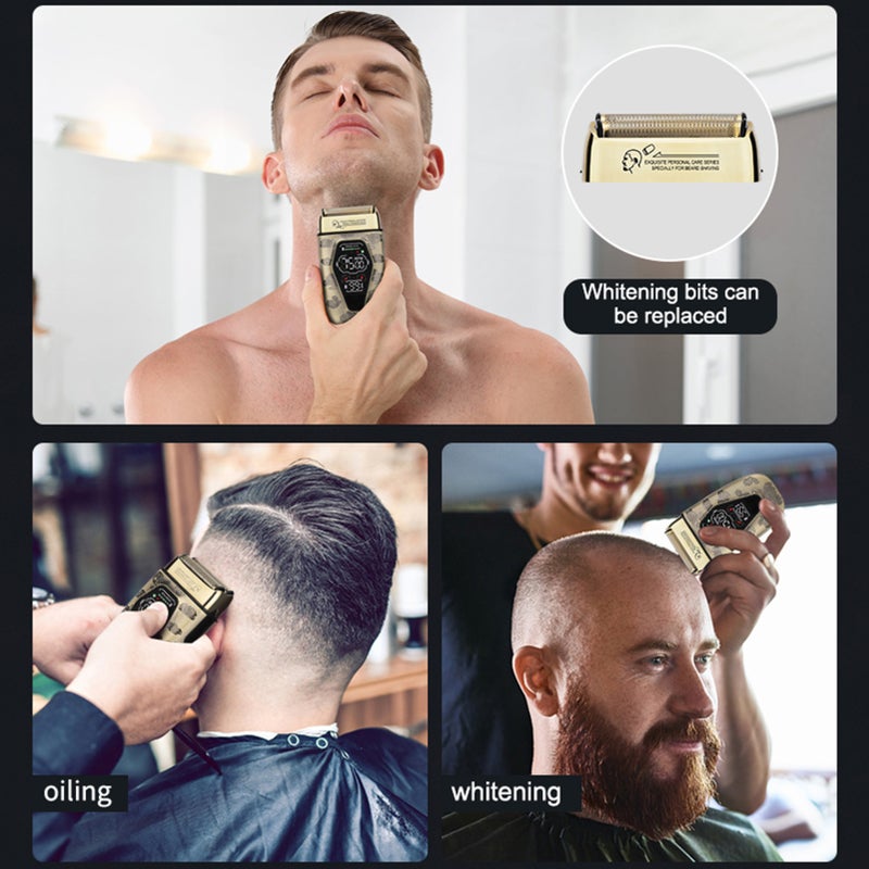 Men's Razor Bald Head Hairdresser Digital Display Electric Reciprocating Razor Three speeds Full Metal Body LCD Power Display Dual Mesh Reciprocating Heads Replaceable Heads - Image 4