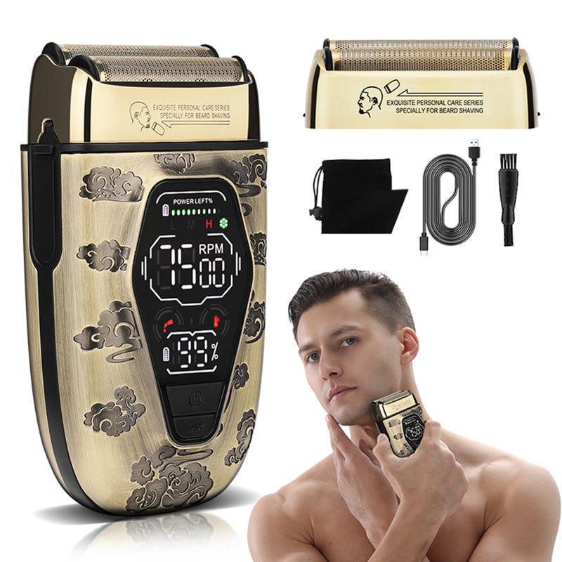 Men's Razor Bald Head Hairdresser Digital Display Electric Reciprocating Razor Three speeds Full Metal Body LCD Power Display Dual Mesh Reciprocating Heads Replaceable Heads - Image 2