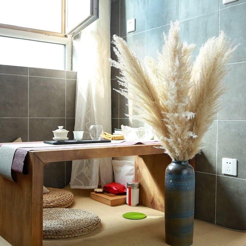 XTORE أعشاب البامبا المجففة 4 قطع لتزيين المنزل (عبوة من 4 أعواد، أبيض فاتح) - Image 4