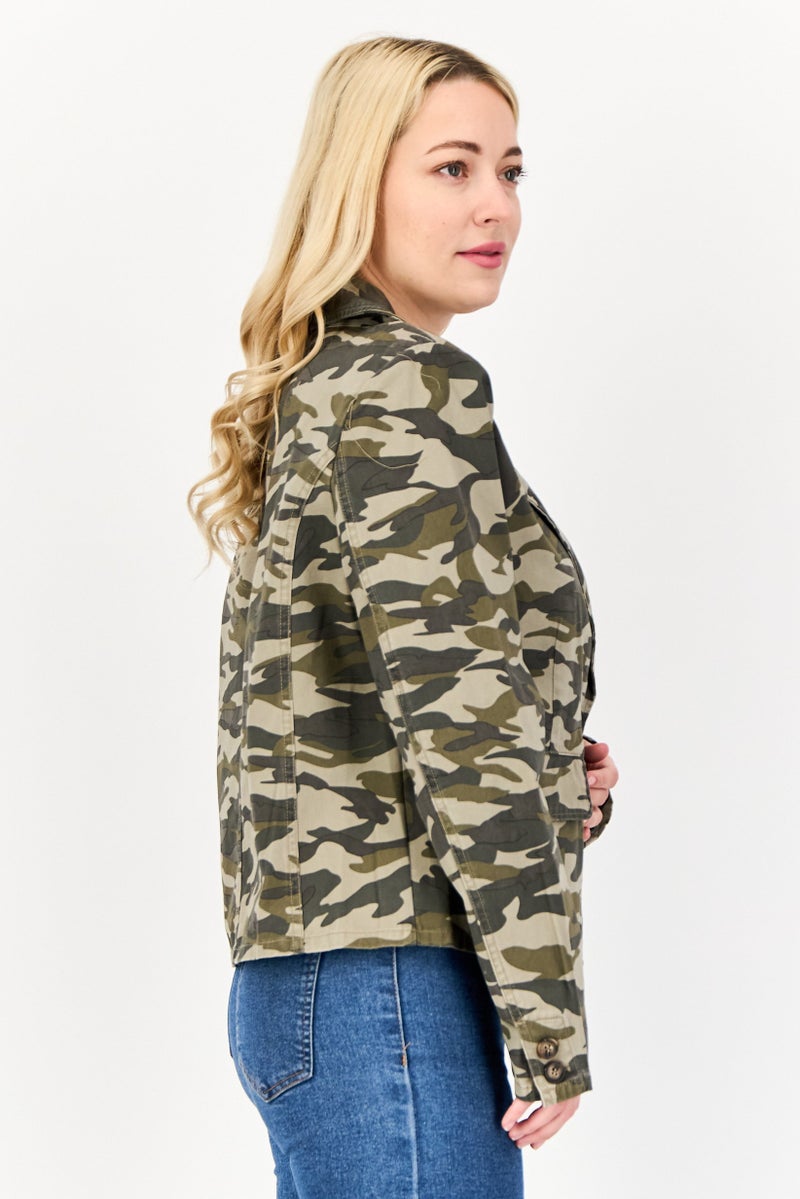 Aqua Women Regular Fit Camouflage Single Breasted Blazer, Multicolor  - Image 3
