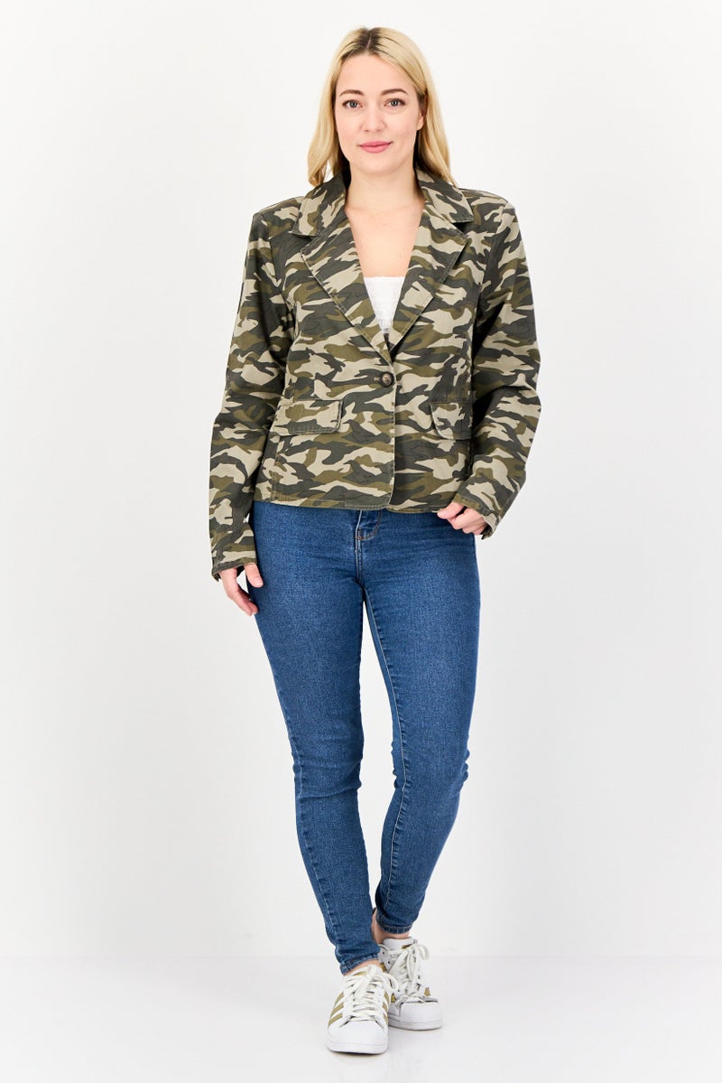 Aqua Women Regular Fit Camouflage Single Breasted Blazer, Multicolor  - Image 2