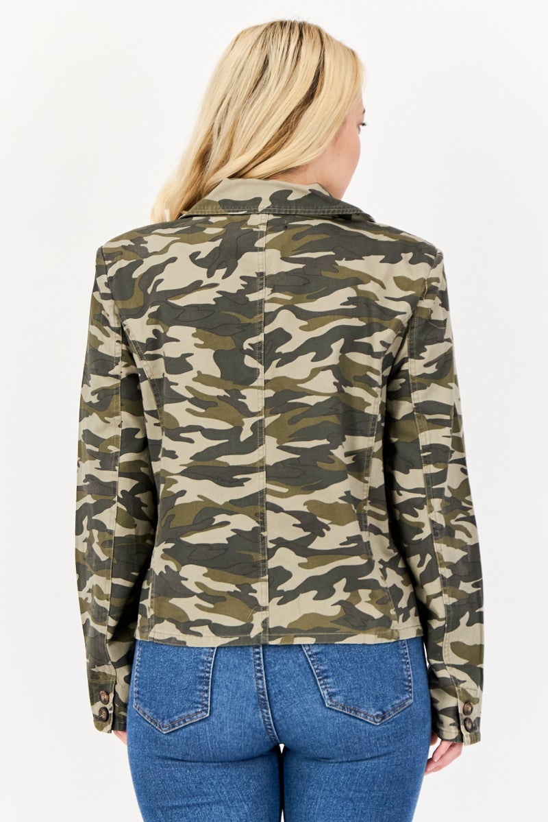 Aqua Women Regular Fit Camouflage Single Breasted Blazer, Multicolor - Image 4