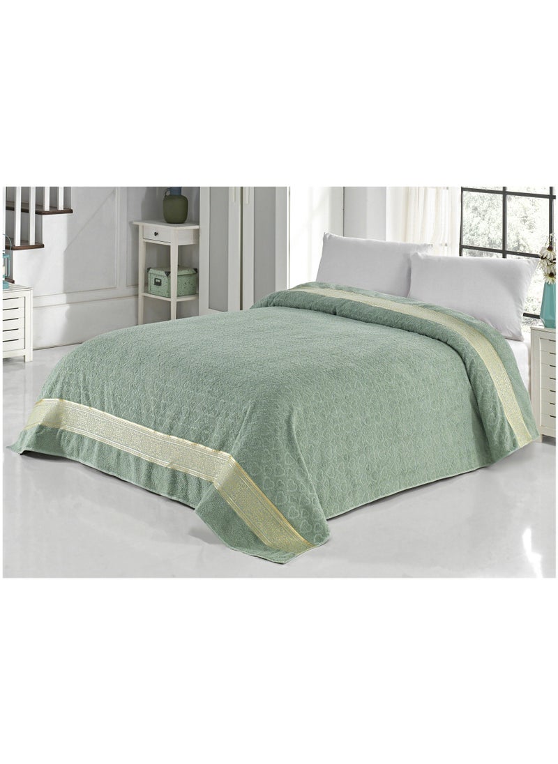 Villa Paris Premium Jacquard Bed Cover Turkish Cotton Blanket Organic Throw Bed Spread for Double/King Size Bed Green 200x220 cm  - Image 1