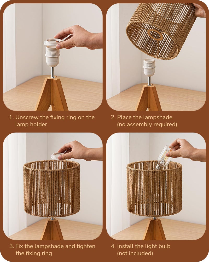 EDISHINE Small Rattan Table Lamp, Wood Tripod Bedside Lamp, Boho Nightstand Lamp for Living Room, End Table, Office, E26 Base, Natural Style - Image 4