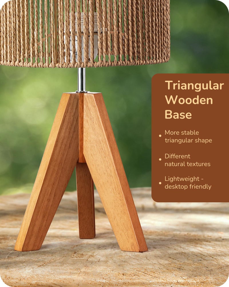 EDISHINE Small Rattan Table Lamp, Wood Tripod Bedside Lamp, Boho Nightstand Lamp for Living Room, End Table, Office, E26 Base, Natural Style - Image 3