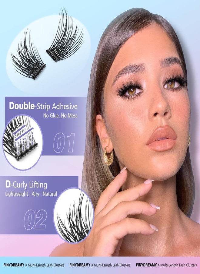 FinyDreamy Self Adhesive Lash Clusters Kit 8-16mm Natural Eyelash Extension Kit Volume Reusable Cluster Eyelash Extensions Pre Glued Cluster Lashes No Remover No Residue no glue needed with Bond Seal,Tweezers - Image 2