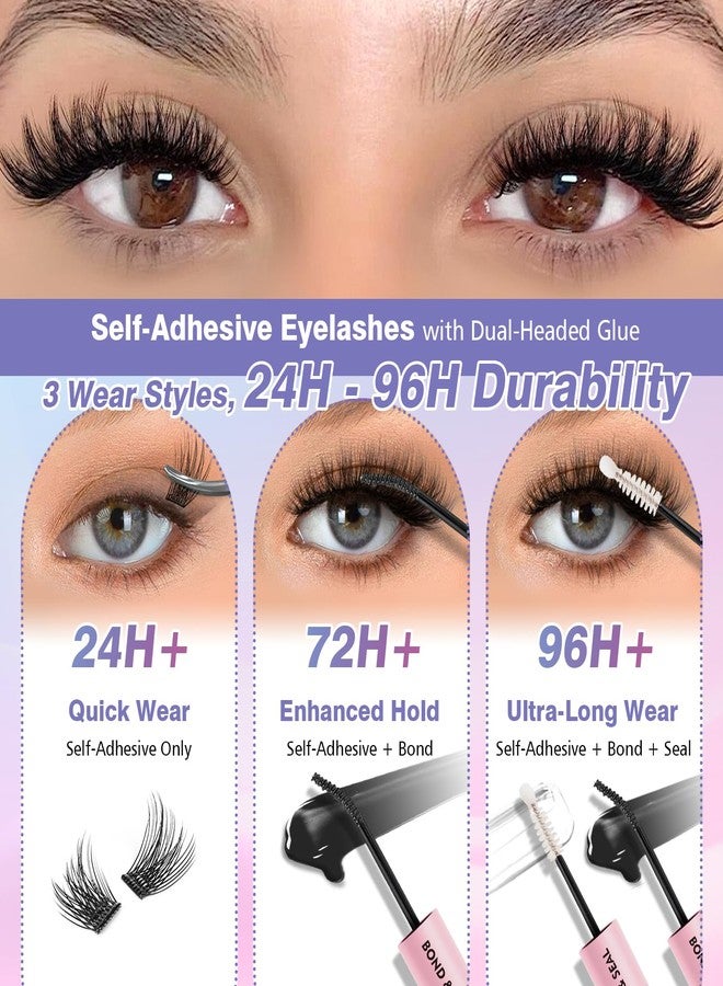 FinyDreamy Self Adhesive Lash Clusters Kit 8-16mm Natural Eyelash Extension Kit Volume Reusable Cluster Eyelash Extensions Pre Glued Cluster Lashes No Remover No Residue no glue needed with Bond Seal,Tweezers - Image 4