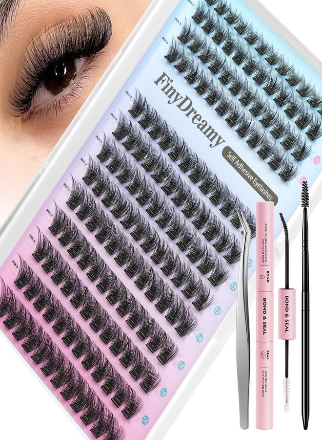 FinyDreamy Self Adhesive Lash Clusters Kit 8-16mm Natural Eyelash Extension Kit Volume Reusable Cluster Eyelash Extensions Pre Glued Cluster Lashes No Remover No Residue no glue needed with Bond Seal,Tweezers - Image 1