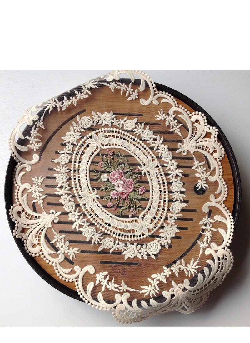 Generic - 2 Pack Retro French Style Lace Placemats, Fashionable Embroidered Cup Mat vase mat 43x32 cm ,Beige - Image 1